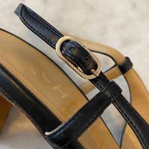 Chanel black leather slingbacks